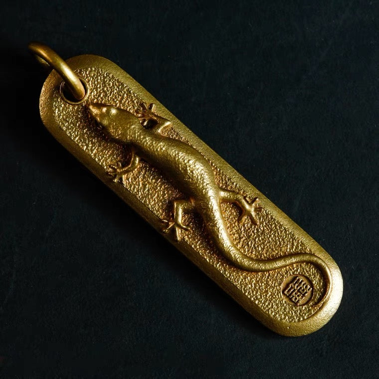 Brass Lucky Gecko Key Tag