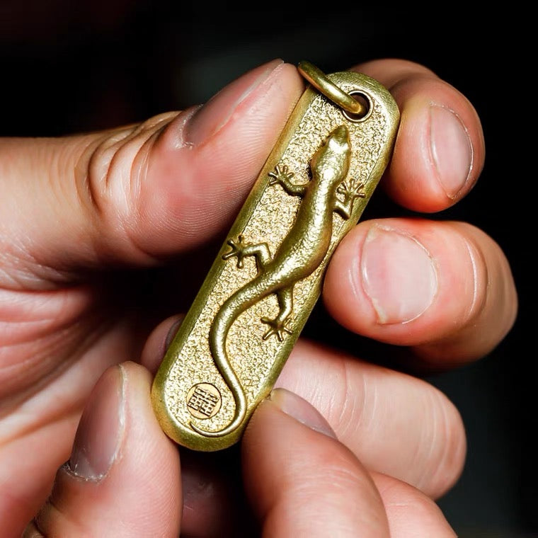 Brass Lucky Gecko Key Tag